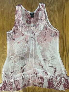 Vanity Pink Printed Sheer Sleeveless Tank
